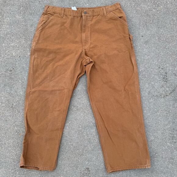 Men’s Carhartt Washed Duck Brown Canvas Loose Fit Work Pants B11 BRN Size 42x30 - Picture 1 of 7